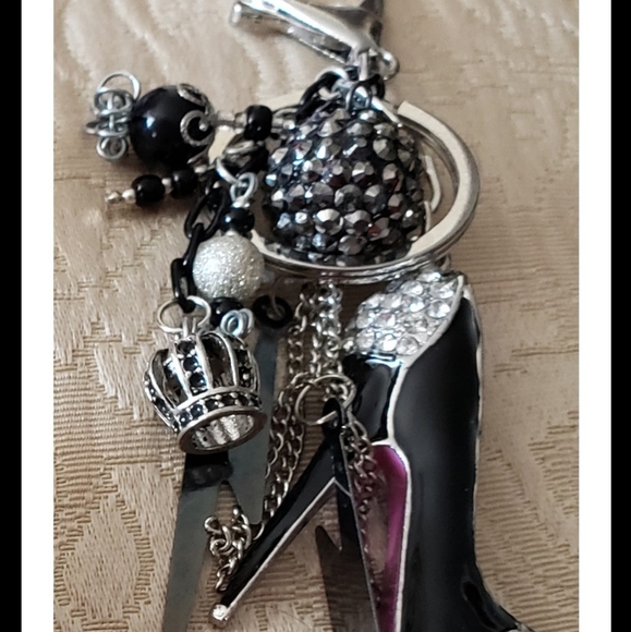 Black Rhinestone Shoe Purse Keychain/Handcrafted New - Picture 4 of 8
